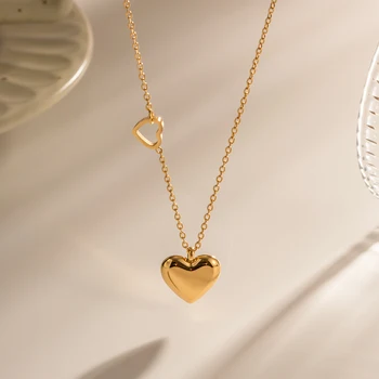 Ожерелье с подвеской в виде сердца из 18-каратного золота для женщин, креативное ожерелье с двойной любовью, женское ожерелье из нержавеющей стали, ювелирный подарок