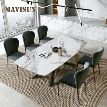 Высококачественный Изготовленный на заказ прямоугольный стол из натурального мрамора длиной 1,6 м с 6 стульями для ужина, классический дизайн, популярная мебель в скандинавском стиле