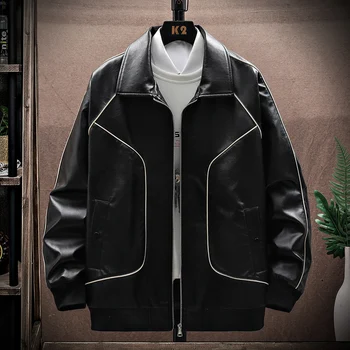 Высококачественная черная мужская куртка, весна-осень, новая версия Tide, пальто для молодых студентов в гонконгском стиле из искусственной кожи с лацканами