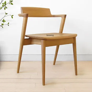 Японский Обеденный стул для кухни, кресло для отдыха со спинкой из дубового бревна, мебель для дома из массива Дерева, современный минималистичный дизайнерский стул
