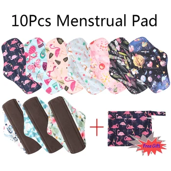 Многоразовые тканевые менструальные прокладки с пропиткой из бамбукового угля с влажным мешком Женские моющиеся прокладки для трусиков 10 шт. + 1 влажный пакет