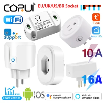 CoRui 10 /16A eWeLink/Tuya WiFi Smart Plug EU/UK/US/BR Адаптер Для розетки С/Без Таймера Монитора питания, Дистанционное Голосовое Управление