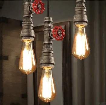 Ретро Промышленный подвесной светильник с черной трубой из кованого железа с абажуром в стиле стимпанк Кран сантехника осветительные приборы