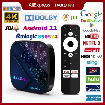 HAKO Pro Smart TV Box Android 11 Сертификация Google Amlogic S905Y4 Двойной Wifi BT5 4K TV Box Медиаплеер Телеприставка С Dolby