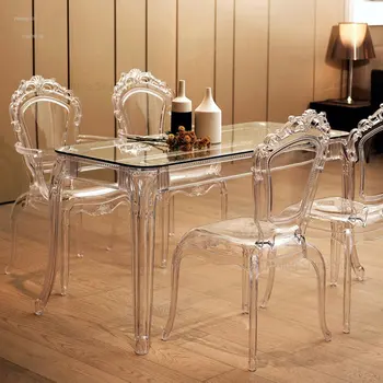 Дизайнерские прозрачные обеденные стулья Современный минималистичный обеденный стул с пластиковой спинкой для домашней мебели Легкий роскошный гостиничный хрустальный стул