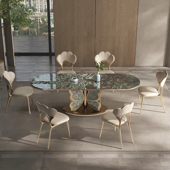Роскошный мраморный обеденный стол, Высококачественная современная простая каменная плита, Прямоугольная итальянская мебель для гостиной из микрокристаллического камня