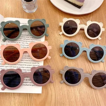 Новые детские солнцезащитные очки в форме мультяшного Медведя Для девочек и мальчиков, детские солнцезащитные очки, круглые очки Street Beat, Милые детские очки, Солнцезащитные очки UV