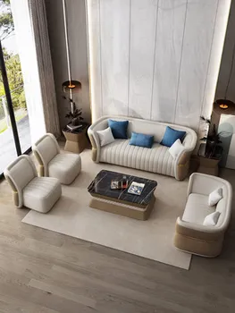 Постмодернистский американский кожаный диван для гостиной, небольшой семьи, простой комбинированный набор, роскошная кожаная художественная мебель на заказ