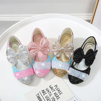 Обувь принцессы для девочек, детские танцевальные туфли на высоком каблуке, мягкая подошва, большие туфли в цветочек, хрустальные вечерние тонкие туфли, детская обувь