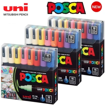 Новейший Японский Uni Posca PC-3M 5M 1M 16C Набор Маркеров Для Рисования, Художественная Ручка Для Рисования, Принадлежности Для Рисования Граффити, Новая Упаковка