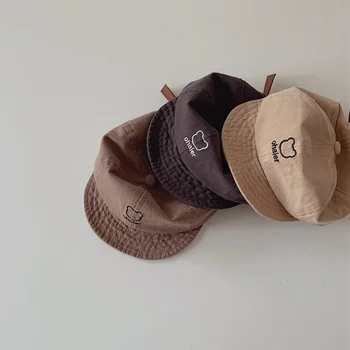 Летняя Новая детская шляпа Для мальчиков и девочек, бейсболка с вышивкой милого Медведя, детская солнцезащитная шляпа с мягкими полями, мультяшные детские повседневные кепки с козырьками 3