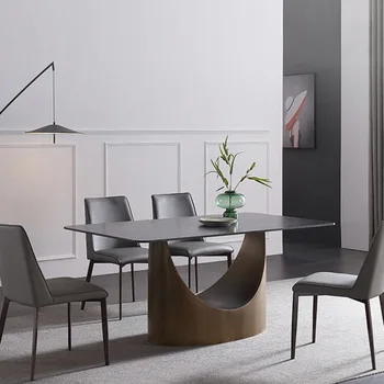 Мраморный обеденный стол и стулья 2023 года выпуска, Новый итальянский стиль, Современная простая Роскошная прямоугольная мебель для гостиной с художественным дизайном 0