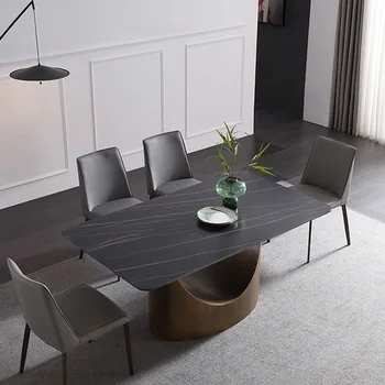 Мраморный обеденный стол и стулья 2023 года выпуска, Новый итальянский стиль, Современная простая Роскошная прямоугольная мебель для гостиной с художественным дизайном 1