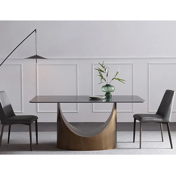 Мраморный обеденный стол и стулья 2023 года выпуска, Новый итальянский стиль, Современная простая Роскошная прямоугольная мебель для гостиной с художественным дизайном 3