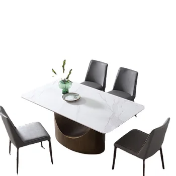 Мраморный обеденный стол и стулья 2023 года выпуска, Новый итальянский стиль, Современная простая Роскошная прямоугольная мебель для гостиной с художественным дизайном 5