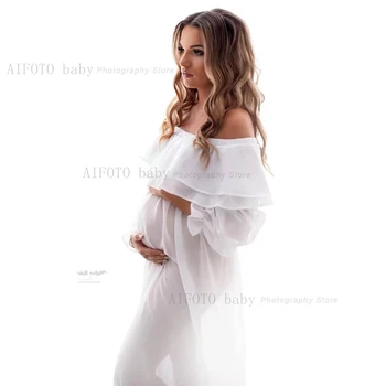 Белое шифоновое платье, платья для фотосъемки беременных, платья для фотосессии беременных, Полупрозрачная Летняя одежда из тюля для беременных