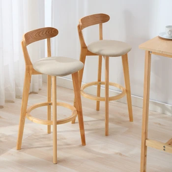 Барный стул Высокий табурет из массива дерева Современный простой барный стул Легкий и роскошный барный стул со спинкой Nordic Family Bar Столы и стулья
