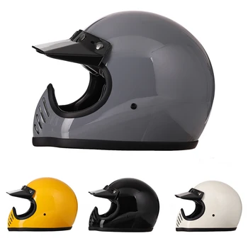 Стеклопластиковый полнолицевой шлем Мотоциклетный шлем Moto Capacete Four Seasons Cafe Racer Шлем ручной работы Cascos Кожаная подкладка 0