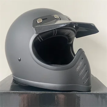 Стеклопластиковый полнолицевой шлем Мотоциклетный шлем Moto Capacete Four Seasons Cafe Racer Шлем ручной работы Cascos Кожаная подкладка 1