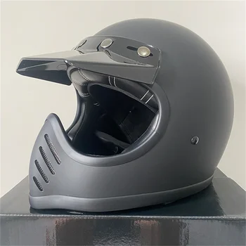Стеклопластиковый полнолицевой шлем Мотоциклетный шлем Moto Capacete Four Seasons Cafe Racer Шлем ручной работы Cascos Кожаная подкладка 2