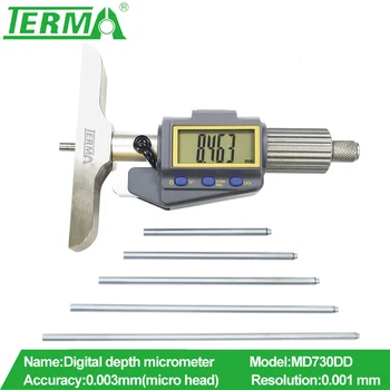 Широкоэкранный цифровой микрометр глубины 0-150 мм x 0,001мм марки TERMA с выводом данных MD730DD