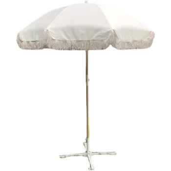 Зонт для патио с деревянным шестом из бука 8K, Пляжная уличная фотография, реклама для родителей и детей, Зонт с кисточками на заказ