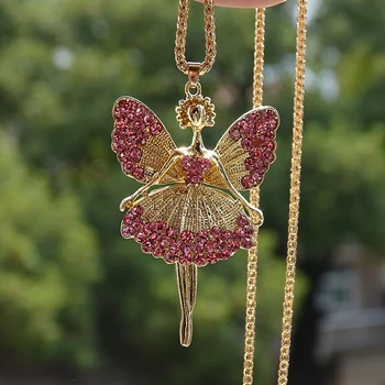 Модные женские украшения, ожерелье с ангелом, цепочка для свитера, блестящее хрустальное ожерелье, подвеска в виде куклы-ангела, ожерелье для романтической вечеринки