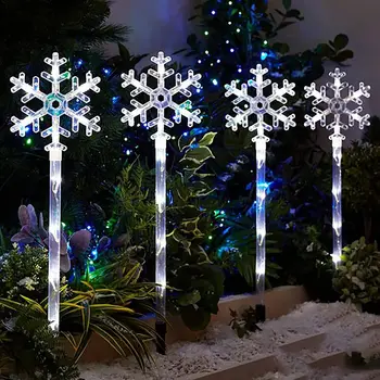 Рождественский Солнечный светильник для дорожки на открытом воздухе, 4 упаковки, солнечный светильник в виде снежинки, водонепроницаемый для декора дорожки, газона, сада, ландшафта
