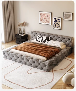 Японский стиль кровать татами коробка тканевая кровать современная простая кровать с пряжкой 1,8 м главная спальня светлая роскошная двуспальная кровать на полу