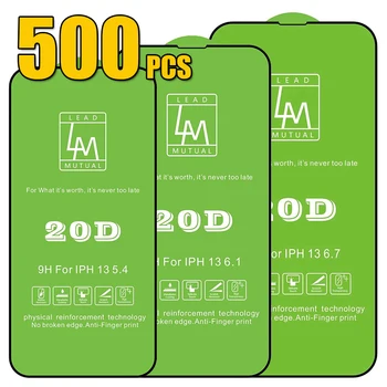 500шт 20D Закаленное Стекло С Полным Покрытием Защитная Пленка Для Экрана Взрыв Для iPhone 14 Pro Max 13 Mini 12 11 XS XR X 8 7 6 Plus SE