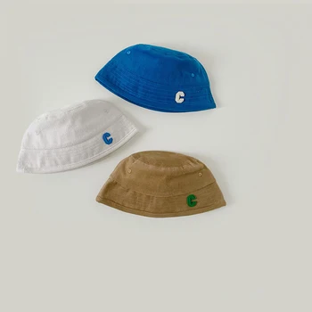 Однотонная буква C, Детская Панама, Летние Солнцезащитные шляпы с большими полями для мальчиков и девочек, Уличная Повседневная Рыбацкая Кепка от 1 до 3 лет