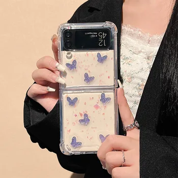 Для Samsung Galaxy Z Flip 4 3 flip4 5G Корейская мода INS 3D милая бабочка эпоксидный блестящий прозрачный противоударный чехол для телефона