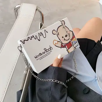 Женская сумка Disney, сумка через плечо с мишкой Пухом для девочки с ремнем-цепочкой, мультяшные милые кошельки через плечо, кошельки