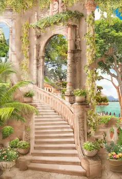 арочная лестница, фоны с морскими цветами и листьями, высококачественные свадебные фоны с компьютерной печатью