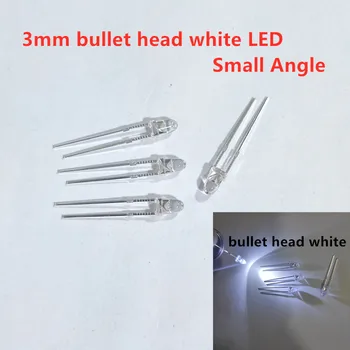 100шт 3 мм пуля с головкой белый СВЕТОДИОД Супер яркий остроконечный Малый Угол F3 прозрачный белый свет Светоизлучающие диоды (светодиоды) 0