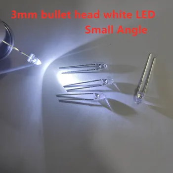 100шт 3 мм пуля с головкой белый СВЕТОДИОД Супер яркий остроконечный Малый Угол F3 прозрачный белый свет Светоизлучающие диоды (светодиоды) 1