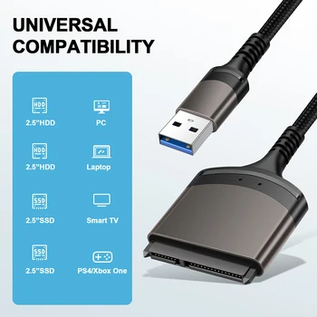 Кабель-адаптер Жесткого диска USB 3.0/Type C К SATA Компьютерный Разъем Поддерживает Windows / macOS/Chrome OS/ Linux для 2,5-дюймового SSD Жесткого диска