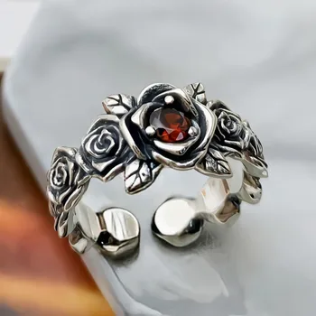 Винтажное Тайское Серебряное кольцо, Пара украшений из Серебряных Роз, Европейский и американский Готический дизайн ниши