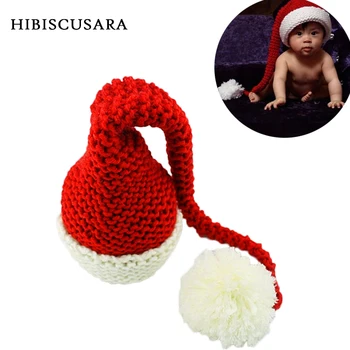 Зимняя вязаная шапка для новорожденных, красно-белая Рождественская детская шапочка-бини с длинными косичками, вязаная крючком, реквизит для фотосъемки в виде шляпы Санта-Клауса
