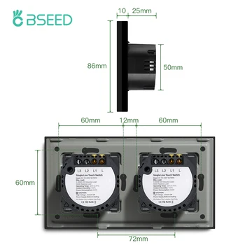 BSEED Двойной сенсорный выключатель 2 банды 1-позиционный Настенный выключатель света Сенсорная Стеклянная панель водонепроницаемый Стандарт ЕС 157 * 86 мм 5