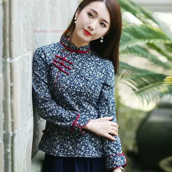 традиционная блузка чонсам 2023, топы hanfu с китайским национальным цветочным принтом, элегантная улучшенная блузка, ретро чайный сервиз, рубашка hanfu