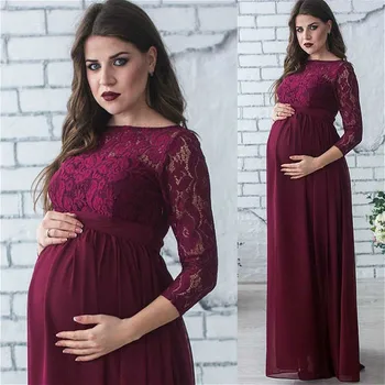 Женское платье для беременных 2021, одежда для беременных, кружевное вечернее платье Макси с длинным рукавом, одежда для беременных для реквизита для фотосъемки