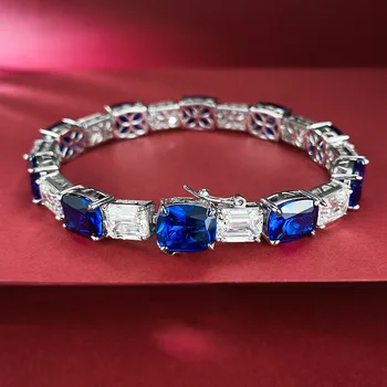 Королевский синий браслет 8 * 10 Полный Бриллиантовый браслет Женская Персонализированная мода Темперамент Богатый Женский стиль 0