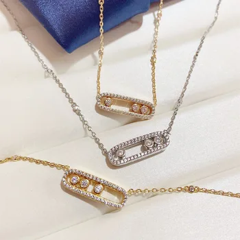 Горячее предложение, скользящее ожерелье из стерлингового серебра 925 пробы с тремя бриллиантами, женская мода, темперамент, универсальный подарок роскошного бренда на годовщину